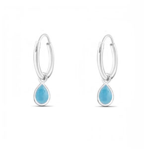 Tear Drop Larimar Silver Hoop Charm Earrings