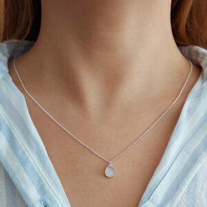 Rainbow Moonstone Fine Tear Drop Silver Necklace