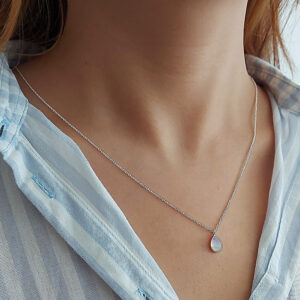 Rainbow Moonstone Fine Tear Drop Silver Necklace