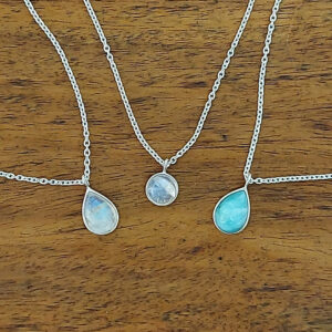 Rainbow Moonstone Fine Tear Drop Silver Necklace