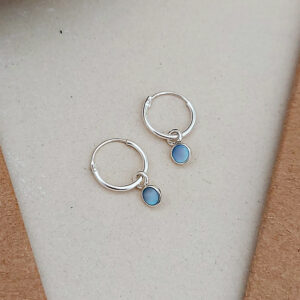 Tiny Blue Shell Hoop Charm Earrings