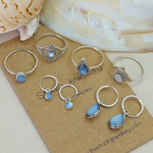 Tiny Blue Shell Hoop Charm Earrings