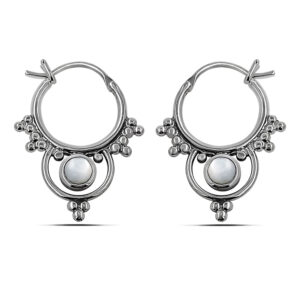 Interlock Beaded Silver Hoop Earrings