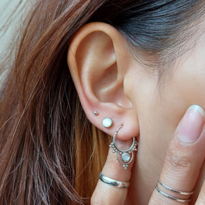 Interlock Beaded Silver Hoop Earrings