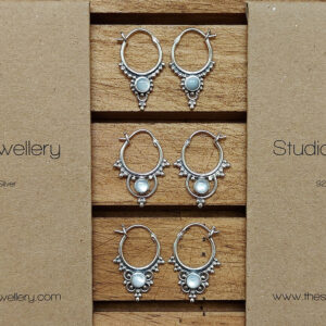 Beads and Flower Silver Hoops