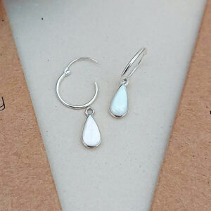 Water Drop White Shell Hoop Charm Earrings