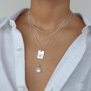 White Shell Beaded Silver Necklace