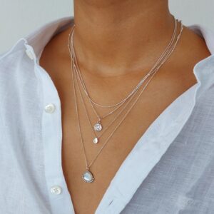 White Shell Beaded Silver Necklace