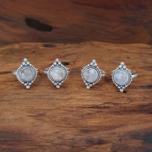 Boho Rainbow Moonstone Silver Ring