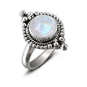 Boho Rainbow Moonstone Silver Ring