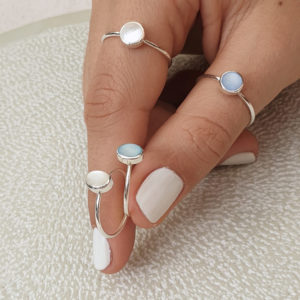 Blue Oval Shell Silver Ring