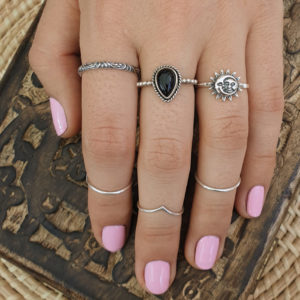 Water Drop Onyx Sterling Silver Ring