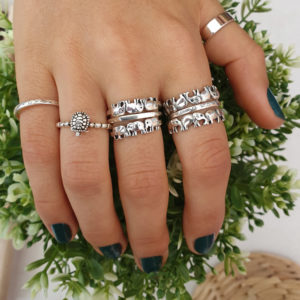 7 Elephants Band Sterling Silver Ring