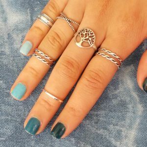 1mm Adjustable Rock Mid Finger Silver Ring