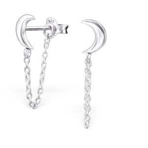Crescent Moon Silver Stud Earring Jacket