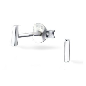 6mm T Bar Line Silver Stud Earrings