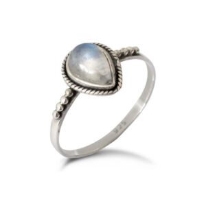 Water Drop Rainbow Moonstone Sterling Silver Ring