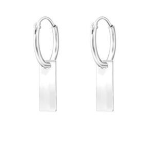 Bar Tag Silver Hoop Earrings