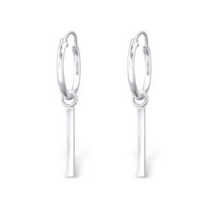 Slim Bar Tag Silver Hoop Earrings