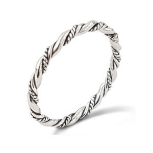 Oxidised Silver Twisted Rope Stacker Ring