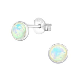 Small Faux Fire Opal Circle Silver Stud Earrings