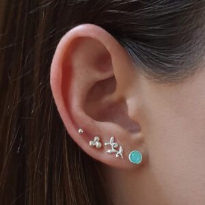 Small Faux Mint Opal Circle Silver Stud Earrings