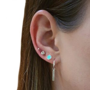 Small Faux Mint Opal Circle Silver Stud Earrings