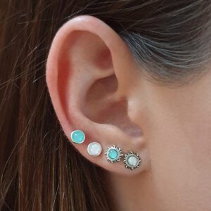 Small Faux Mint Opal Circle Silver Stud Earrings