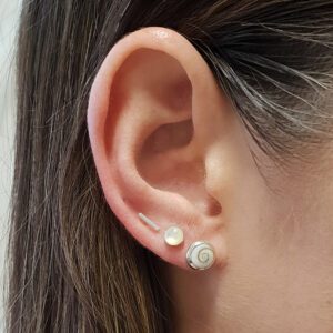 Small Round Shiva Shell Swirl Silver Earring Studs