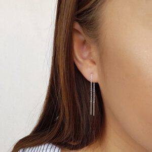 Small Bar Threader Silver Earrings