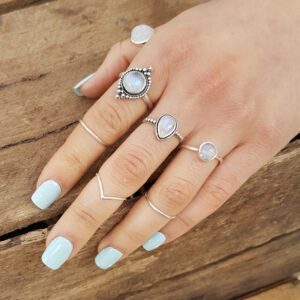 Boho Rainbow Moonstone Silver Ring