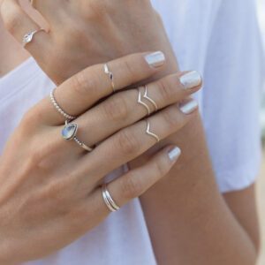 Water Drop Rainbow Moonstone Sterling Silver Ring