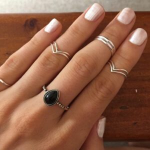 Water Drop Onyx Sterling Silver Ring
