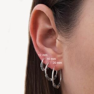 Bali Pattern Small Silver Hoop Sleeper Earrings
