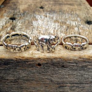 3 Elephants Sterling Silver Ring