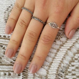 Hamsa Oxidised Silver Ring