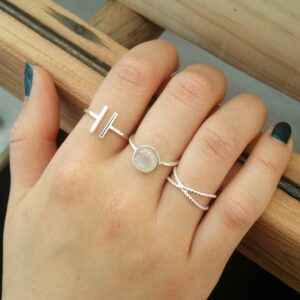 Small Double T Silver Ring