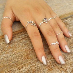 Adjustable Leaf Midi Ring in Sterling Silver