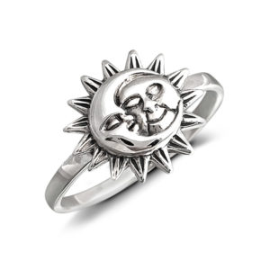 Smiling Sun and Moon Silver Ring