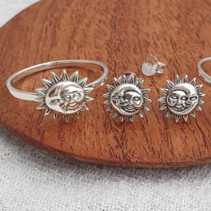 Smiling Sun and Moon Silver Ring