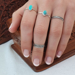 Greek Key Silver Mid Finger ring