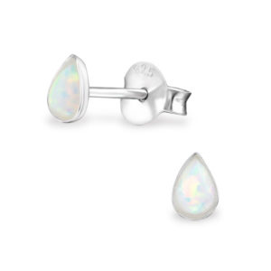Tiny Faux Opal Water Drop Silver Stud Earrings
