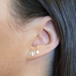 Tiny Faux Opal Water Drop Silver Stud Earrings