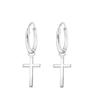 Cross Hoop Silver Earrings
