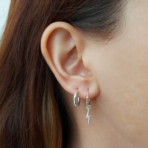 Lightning Charm Hoop Silver Earrings