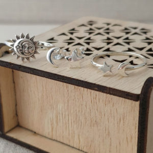Moon Star Adjustable Silver Ring