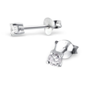Solid Sterling Silver 3mm CZ Earring Studs