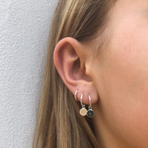 Abalone Disc Charm Silver Hoop Earrings