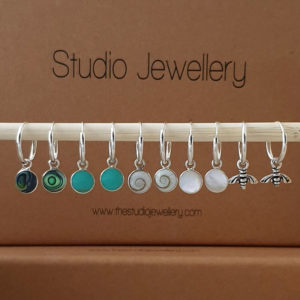 Abalone Disc Charm Silver Hoop Earrings