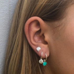 Shiva Shell Disc Charm Silver Hoop Earrings